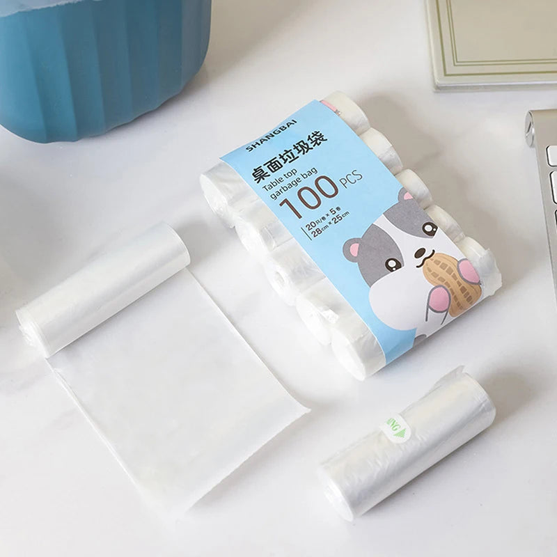 5Roll 100Pcs Mini Garbage Bags – Thickened Disposable Trash Bags for Household & Desktop Use, Kitchen Tools