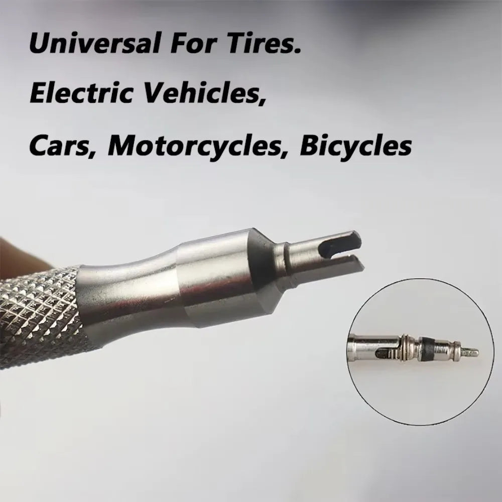 Universal Stainless Steel Tire Valve Core Remover Tool – Anti-Rust Screwdriver with Key Ring & Valve Wrench