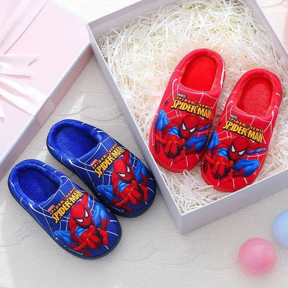 Cartoon Spider-Man Cotton Slippers – Warm Autumn & Winter Indoor Shoes for Kids, Boys’ Fashion Footwear