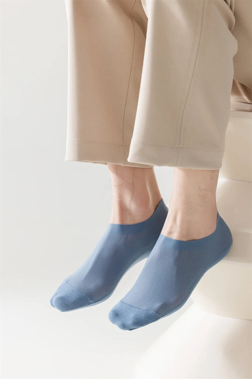 Men’s Ice Silk Mesh Socks – Hollow Breathable Summer No-Show Slippers, Silicone Non-Slip Low-Cut Boat Socks