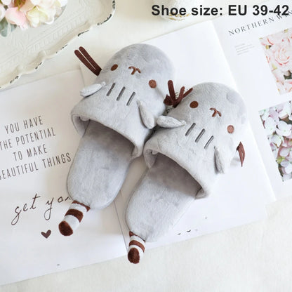 Pusheen Cat Plush Slippers - Cute Chubby Cat Indoor House Shoes, Warm Cozy Footwear for Halloween, Christmas, and Cosplay Gifts