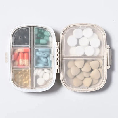 8-Grid Travel Pill Box Organizer: Seal Ring Small Container for Tablets - Wheat Straw Medicine Storage