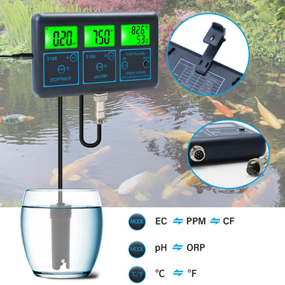 WiFi PH Meter & Water Tester – Temp, TDS, EC, ORP Smart Monitor for Aquariums, Hydroponics, Swimming Pools, Tuya APP Control