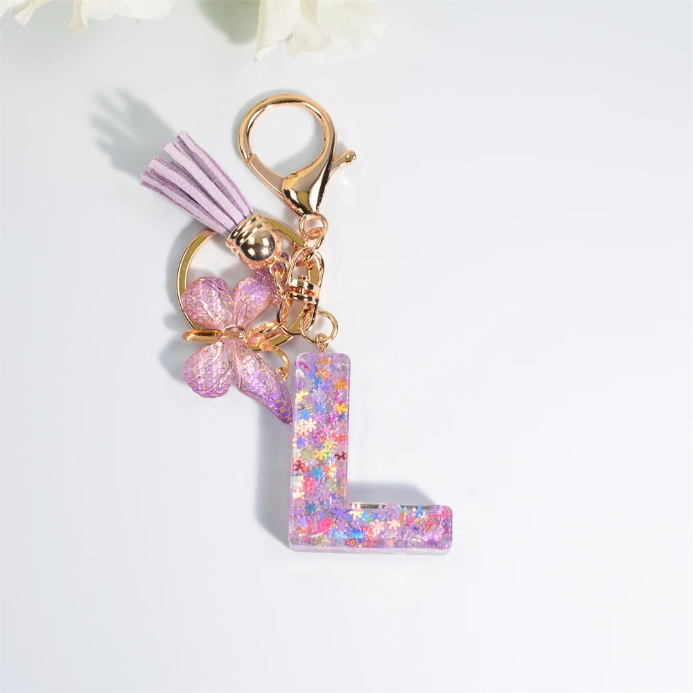A-Z Sequin Initial Keychain - Dreamy Butterfly Tassel Pendant Bag & Purse Charm for Women
