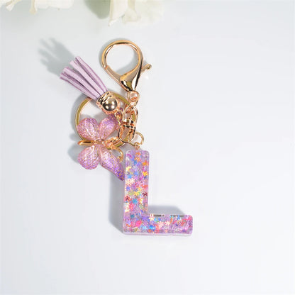 A-Z Sequin Initial Keychain - Dreamy Butterfly Tassel Pendant Bag & Purse Charm for Women