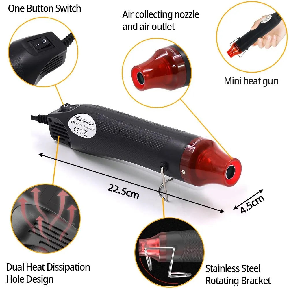 220/110V Hot Air Gun DIY Tool - Mini Soldering Blower with Temperature Control, Shrink and Supporting Seat for Crafts