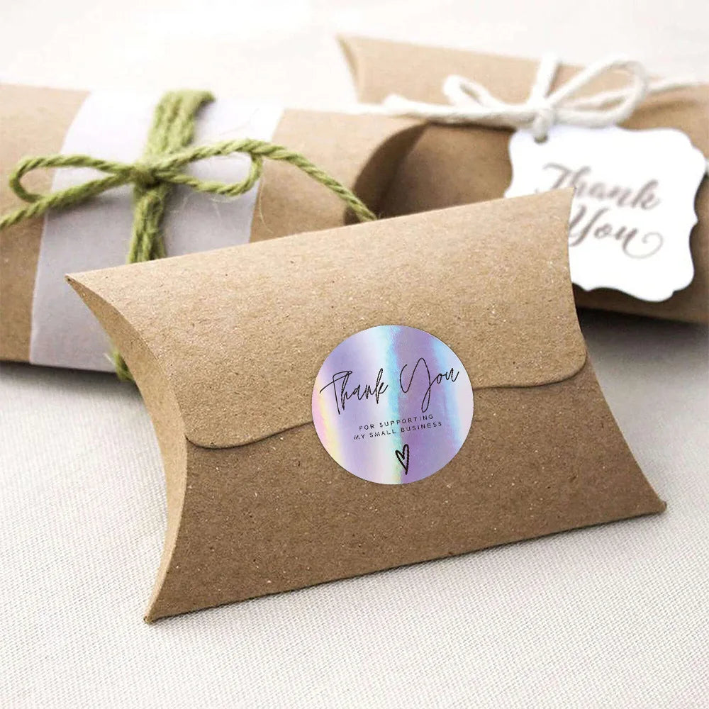 Rainbow Laser Thank You Stickers - 50–500pcs Adhesive Labels for Small Business Packaging, Boutique Wrapping, and Order Supplies