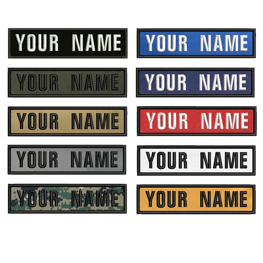 Custom Personalized Name & Number Patch – 10x2.5cm Embroidered Iron-On / Hook & Loop Badge, Armband Stripes & Chevrons Tag (1PC)
