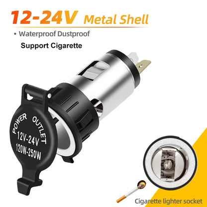 Universal Car Cigarette Lighter Socket Adapter 12V–24V – Portable Power Outlet Converter 120W–250W for Car, Truck, Motorcycle & Boat Accessories