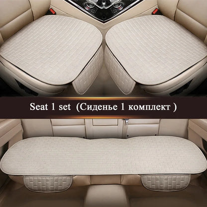Universal Car Flax Seat Cushion Protector - Front and Rear Seat Cover Pad with Backrest Mat for Automotive Interiors