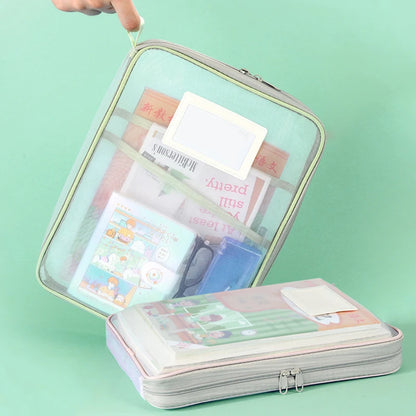 A4 Double-Layer Mesh Zipper Bag – Large Capacity Stationery Storage Organizer for School and Office Supplies