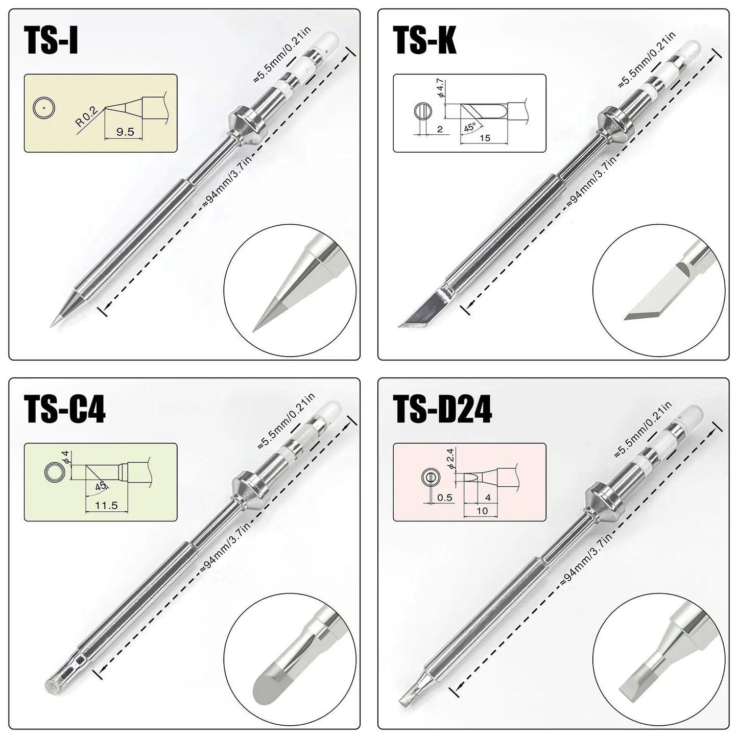 Pine64 TS100 TS101 Soldering Iron Tips – Replacement for Pinecil V2 & TS Series Models, B2 ILS BC2