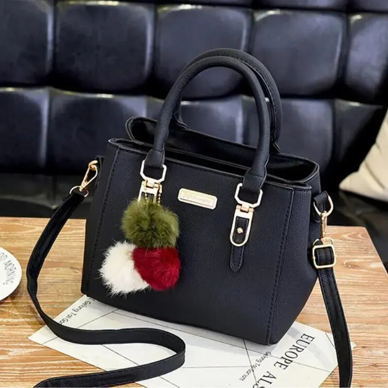 Vintage PU Leather Handbags: Stylish Women's Purse with Plush Tassel - Versatile Messenger Tote Crossbody Bag