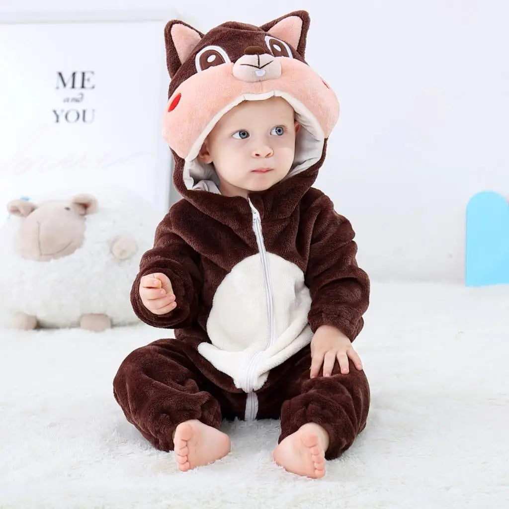 Cartoon Flannel Baby Romper – Unicorn, Rabbit & Dinosaur Pajamas, Cotton Kigurumi Jumpsuit for Boys & Girls