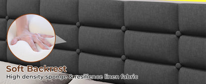 LED Full Size Bed Frame – Upholstered Platform Bed with LED Headboard & Footboard, Square Stitched Tufted Design