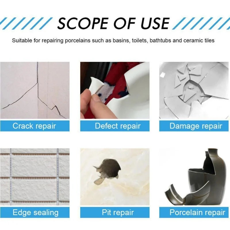 Ceramic Repair Agent – Strong Waterproof Sealant for Quick Repairs on Sinks, Bathtubs, Toilets, Vases, and Tiles