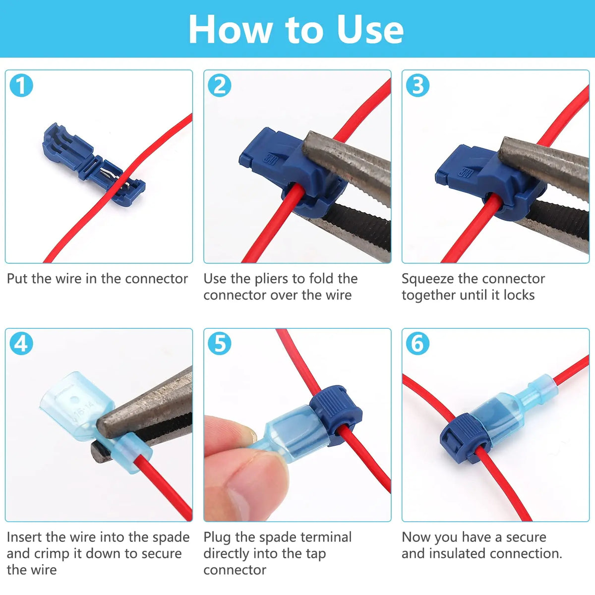 T-Tap Wire Connectors - Nylon Insulated Self-Stripping Quick Disconnect Electrical Wire Splice Terminals, 40/50/60PCS