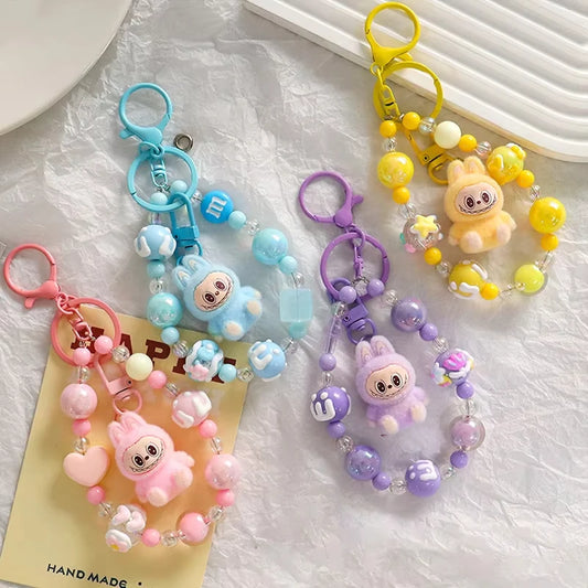 Labubu Cartoon Resin Bead Keychain – Creative Backpack Pendant DIY Gifts for Kids & Couples