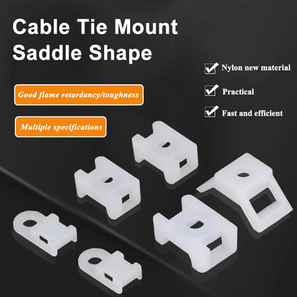 100Pcs Cable Tie Mount Base - Plastic Fixed Saddle Wire Holder for USB Charging & Data Line Winder | HC-2 HC-4 Zip Ties