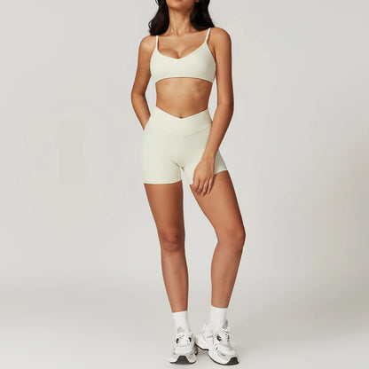 Women’s 2PCS Sportswear Yoga Set – Short Sleeve Crop Top & High Waist Leggings for Gym & Fitness
