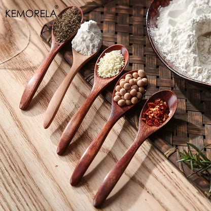6pcs Wooden Coffee & Tea Spoon Set — Long Handle Honey Dessert Stirring Teaspoons Tableware