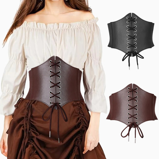 Medieval Wide Leather Armor Belt - Steampunk Waist Costume Accessory for Men & Women, Viking Knight Antique Waistband for LARP & Cosplay