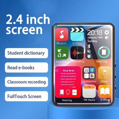 2.4-Inch Full-Screen MP3 Player – Mini MP4 Player with Bluetooth, 4-128GB Storage, Hi-Fi HD Lossless Recording, FM Radio