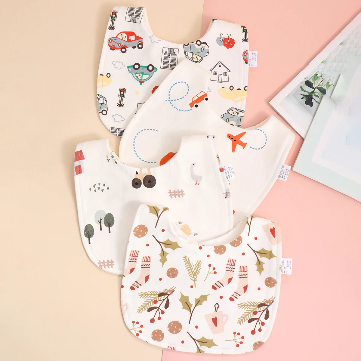 Cotton Baby Bib Set - Adjustable Soft Infant Feeding Bibs Burp Cloths Bandana Scarf for Boys & Girls