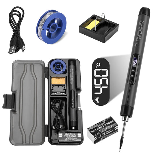USB Type-C Mini Soldering Iron Kit – Portable Adjustable Temperature Electric Soldering Tool with 600mAh Battery for Home & DIY Repair