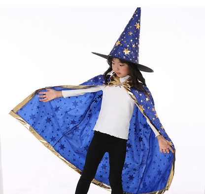 Kids Halloween Witch Cloak and Hat Set - 5-Star Cosplay Costume, 90cm Length for Height 100-160cm, Perfect for Parties and Dress-Up