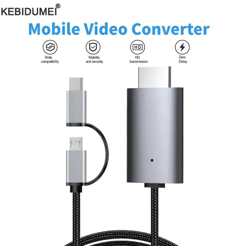 LD39 Wire HD Streaming TV Stick – Micro USB & Type C to HDMI Cable for Screen Mirroring from Android Phone/Tablet to TV