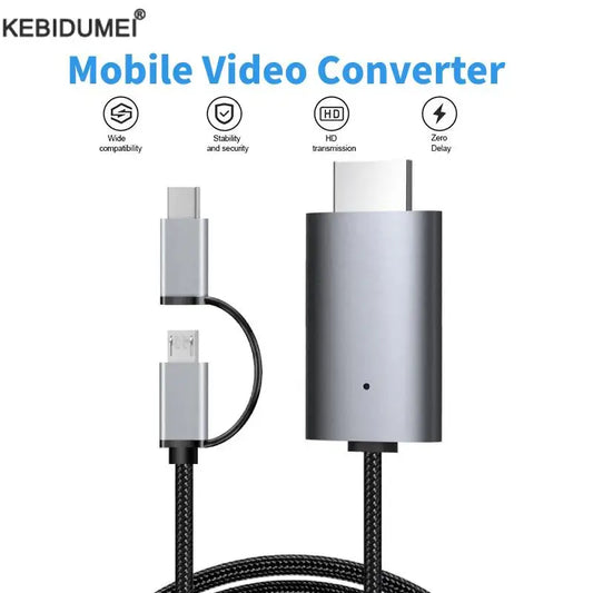 LD39 Wire HD Streaming TV Stick – Micro USB & Type C to HDMI Cable for Screen Mirroring from Android Phone/Tablet to TV