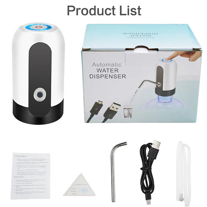 Portable Automatic Water Pump — USB Rechargeable Mini Electric Dispenser with Switch for 5-Gallon Bottles