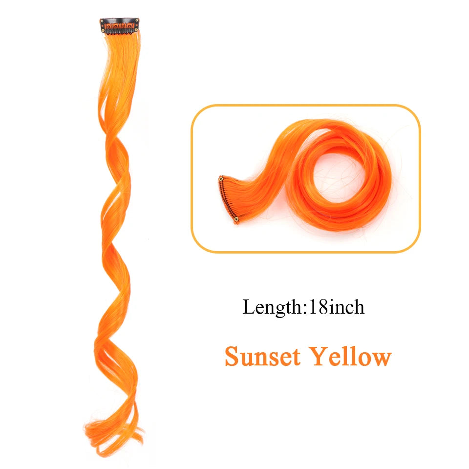 HUAYA 18" Synthetic Clip-In Colorful Curly Hair Extension – Ombre Pink Purple Red Blue Hair Piece
