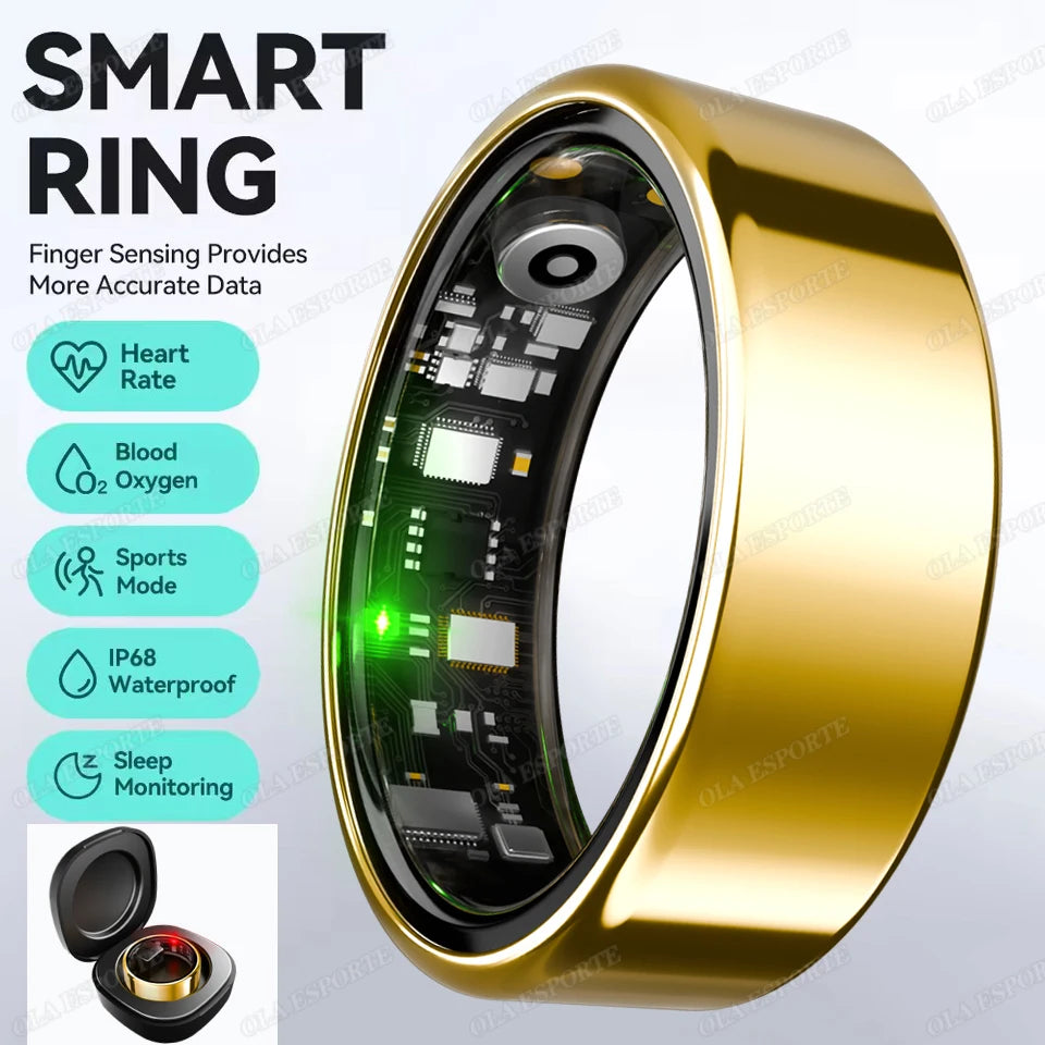 Smart Ring 2025 – Bluetooth Blood Pressure, Heart Rate & Oxygen Monitor, Multi-Sport Waterproof 5ATM for Men & Women