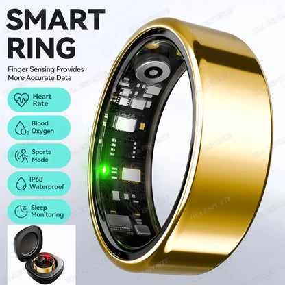 Smart Ring 2025 – Bluetooth Blood Pressure, Heart Rate & Oxygen Monitor, Multi-Sport Waterproof 5ATM for Men & Women