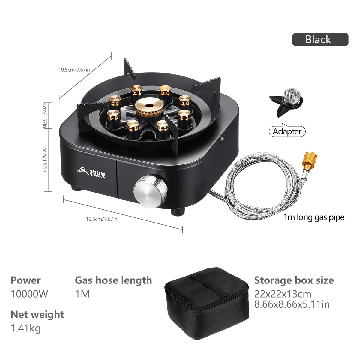 BISINNA Portable Camping Gas Stove - 10000W High-Power Outdoor Burner for Hiking, Picnic & BBQ