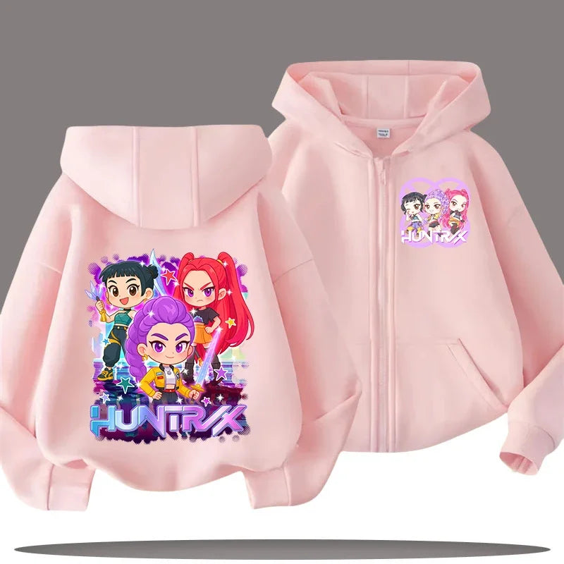 Funny Kpop Demon Hunters Zip-Up Sweatshirt – Kids Hoodie for Girls & Boys, Casual Zipper Hoody Top