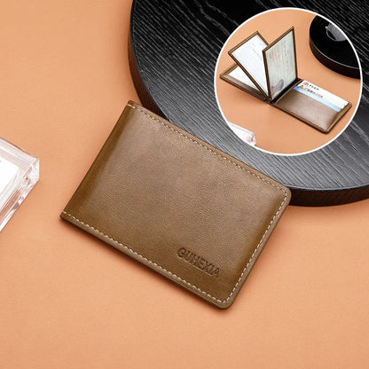 Retro Leather Driver’s License Wallet – Ultra-Thin Men’s ID Card Holder with Coin Purse, Multifunctional Slim Solid Color Short Wallet