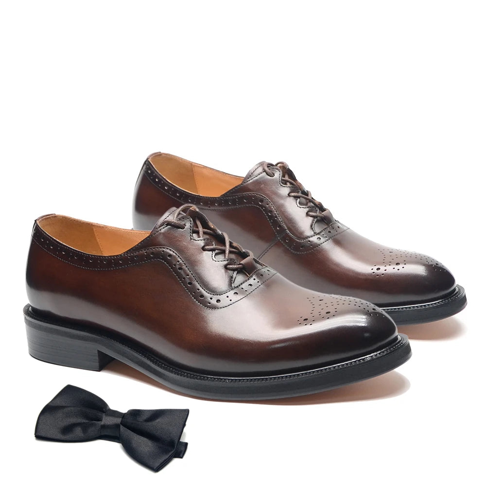 Men’s Handmade Genuine Leather Oxford Shoes - Classic Brogue Lace-Up Wedding, Business & Formal Dress Shoes