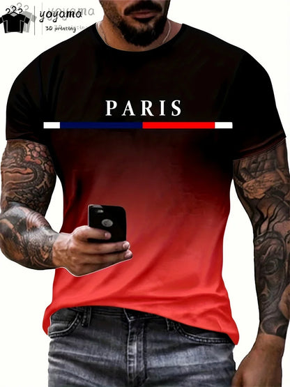 Men's Summer Gradient Print T-Shirt – Fashionable 3D Graphic Round Neck Street & Rock Tops