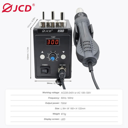 JCD Hot Air Gun 858D – 700W BGA Rework Solder Station, SMD SMT Welding Heat Gun, 220V/110V Repair Tool