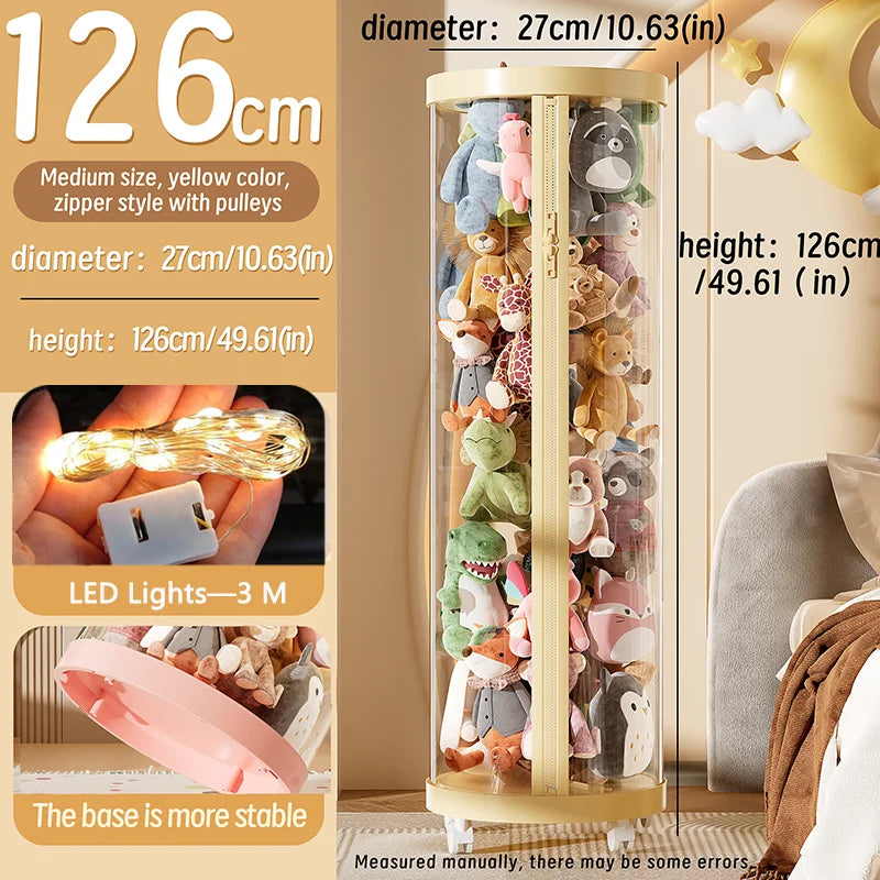 Transparent Doll & Plush Toy Storage Box — DIY Zipper Organizer Tube for Kids’ Toys, Christmas Gift, and Home Use