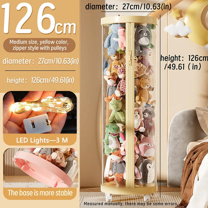 Transparent Doll & Plush Toy Storage Box — DIY Zipper Organizer Tube for Kids’ Toys, Christmas Gift, and Home Use