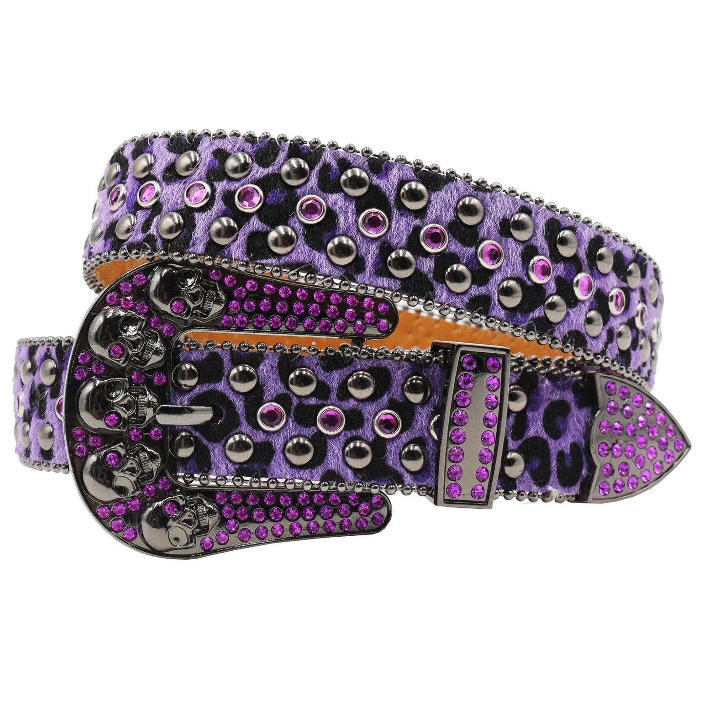 Women’s Rhinestone Skull Leather Belt – Luxury Designer Studded Strap for Jeans, White & Black