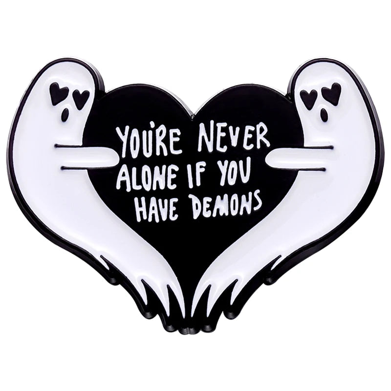 Pink Heart Brain Ghost Enamel Brooch – Gothic Retro Radio & TV Badge, Funny Punk Lapel Pin Jewelry Gift