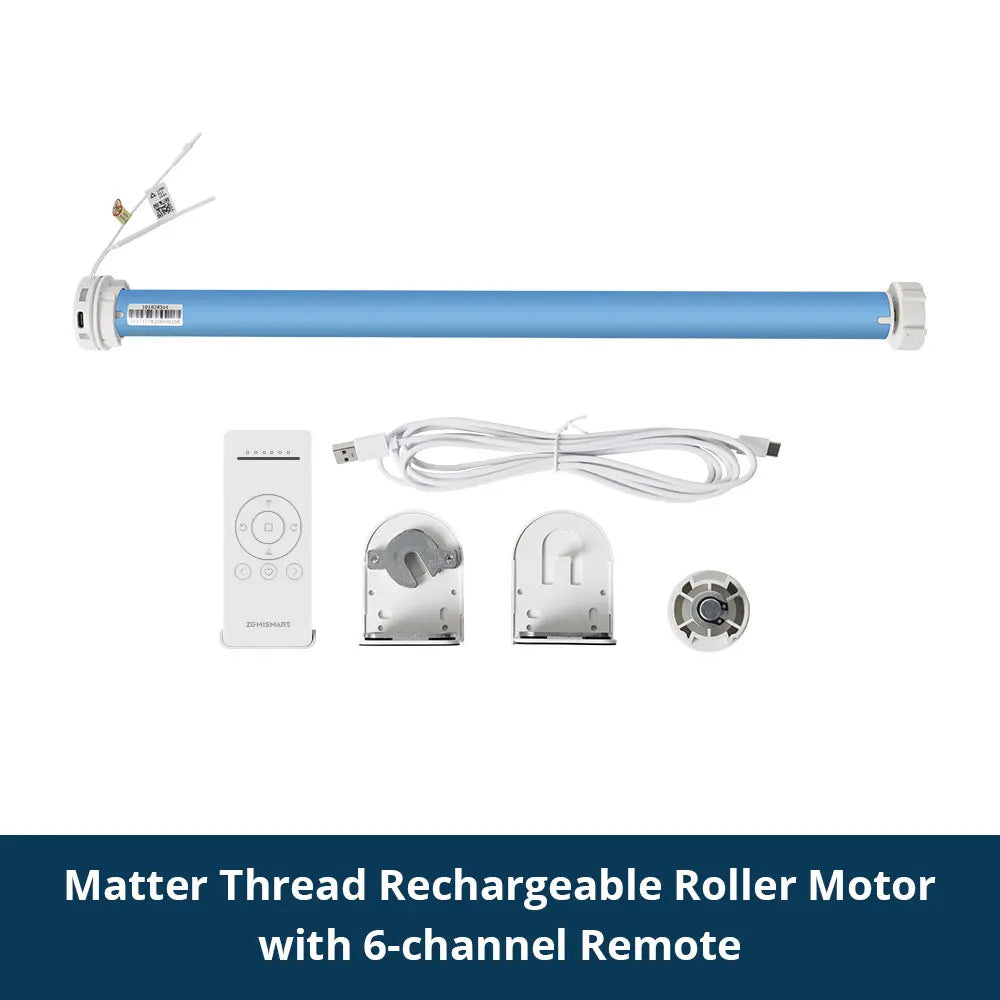 Zemismart Matter Smart Roller Shade Blinds – Motor with Built-in Battery, 38mm Tube, Compatible with HomeKit, Google Home, SmartThings App