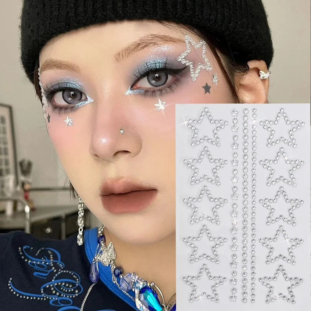 3D Holographic Teardrop Rhinestone Stickers - Self-Adhesive Crystal Diamond Face, Eye & Hair Decoration Tattoos