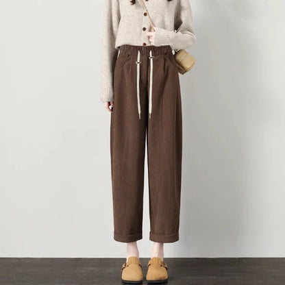 M-4XL Women’s Maternity Radish Pants – Cotton Fleece Ankle-Length Corduroy Sweatpants, High Waist Autumn Pregnancy Trousers