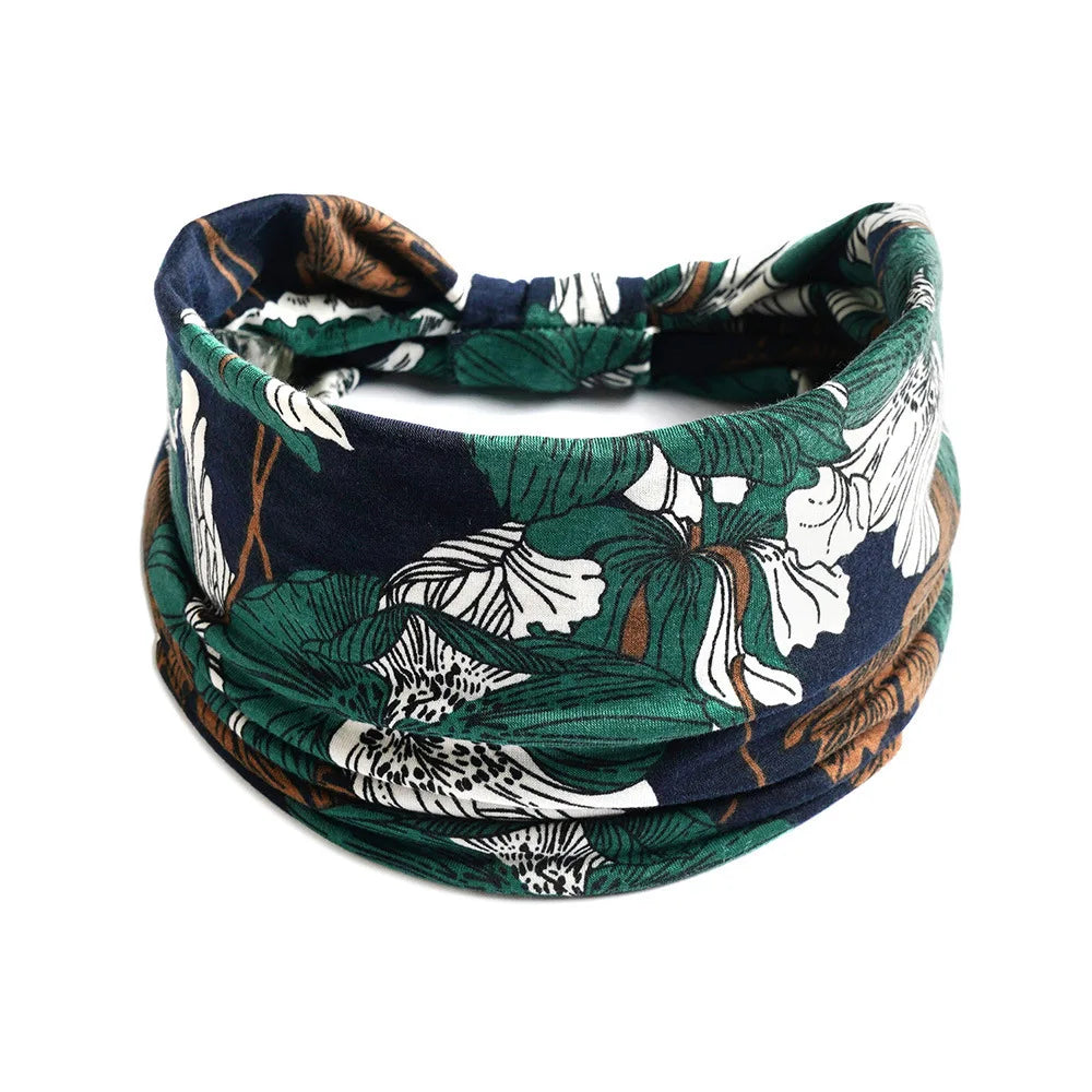 Bohemian Wide Cotton Stretch Headband for Women – Turban Headwrap, Bandage Hairband, Bandana Hair Accessories